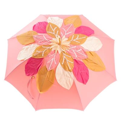 Swarovski® Kristal Saplı, Yapraklı Çift Kat Kumaşlı Pembe Şemsiye 93 cm