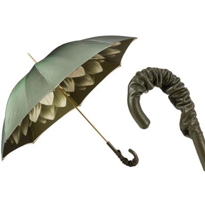Dahlia Yeşil Deri Saplı Çift Kat Kumaş Şemsiye 93 cm