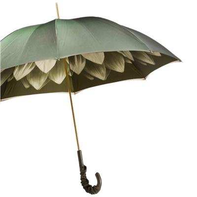 Dahlia Yeşil Deri Saplı Çift Kat Kumaş Şemsiye 93 cm