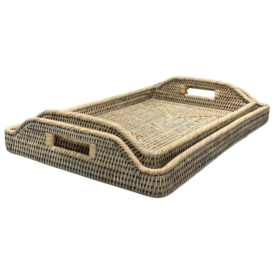 2'Li Hasır Sabah Tepsisi (Set) Bej Renk 55X48 Cm