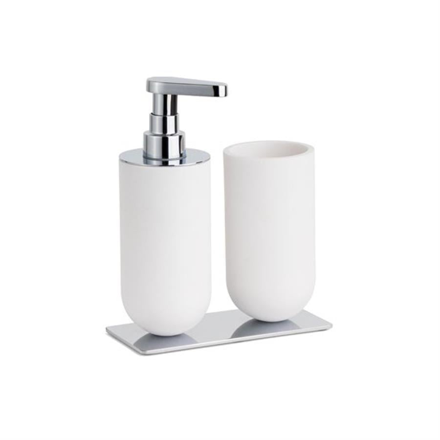 2'Li Set Diş Fırçalığı/Sıvı Sabunluk Beyaz/Krom Renk 206X89X170 Mm