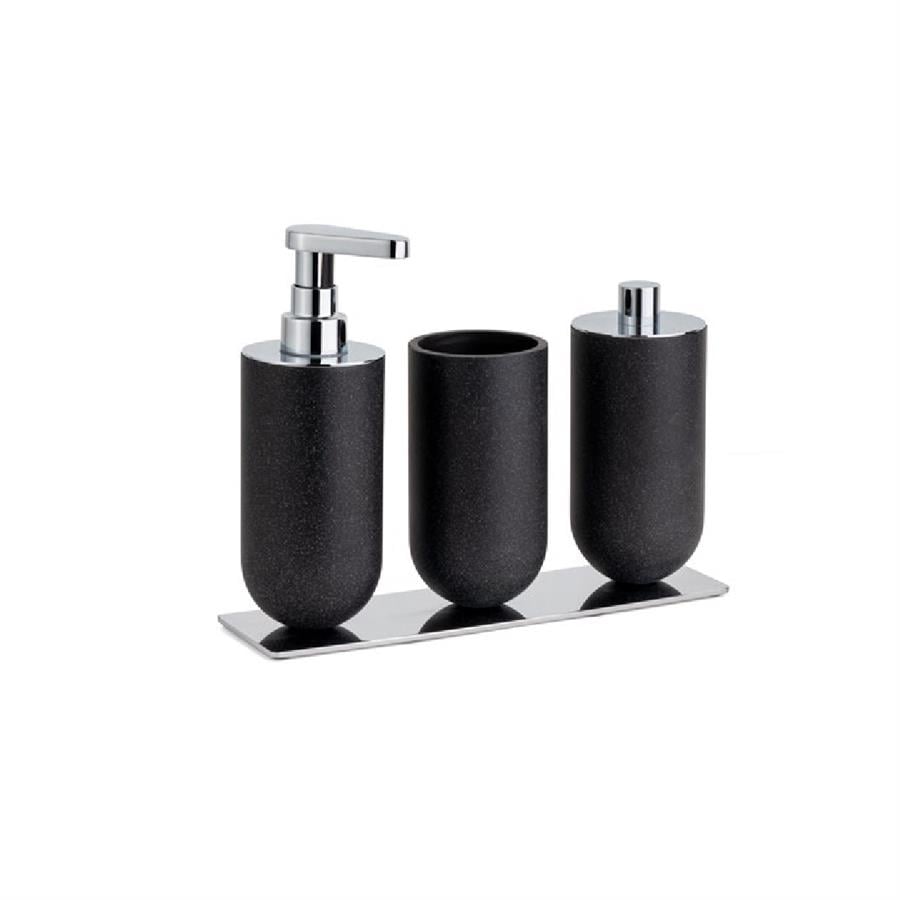 3'Lü Set Sıvı Sabunluk-Diş Fırçalığı-Pamukluk Siyah/Krom Renk 206X87X265 Mm