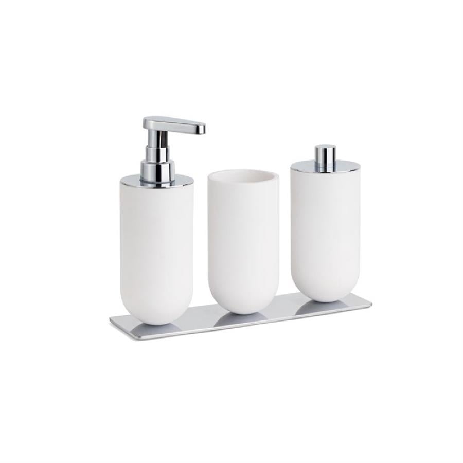 3'Lü Set Sıvı Sabunluk-Diş Fırçalığı-Pamukluk Beyaz/Krom Renk 206X87X265 Mm