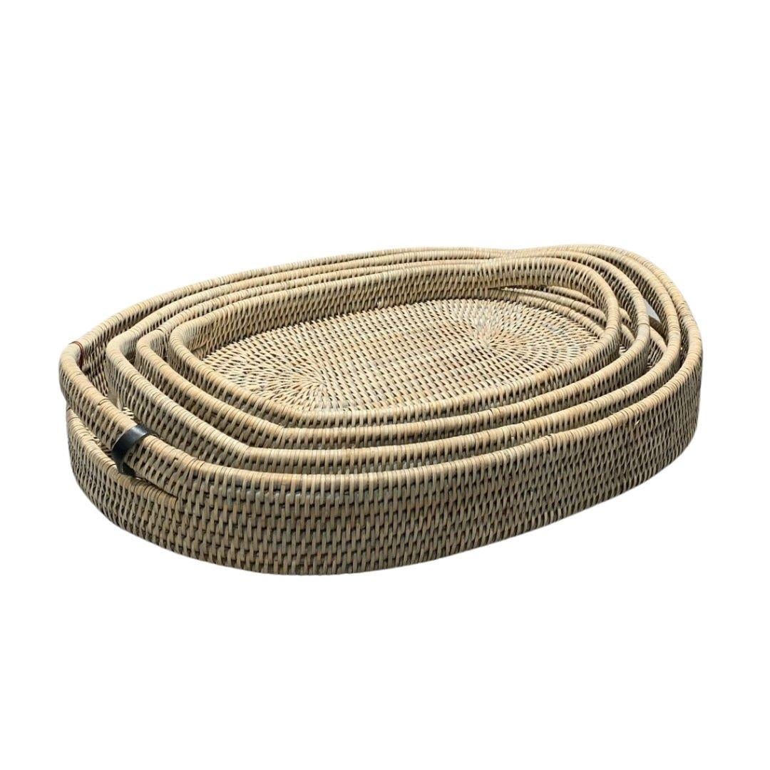 4'Lü Oval Hasır Tepsiler Bej Renk 55x50x45x40 Cm