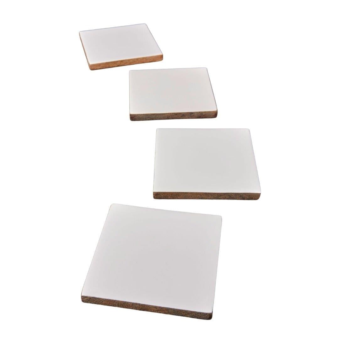 4'Lü Set Mango Ahşap & Beyaz Kare Bardak Altlığı 10 X 10 Cm