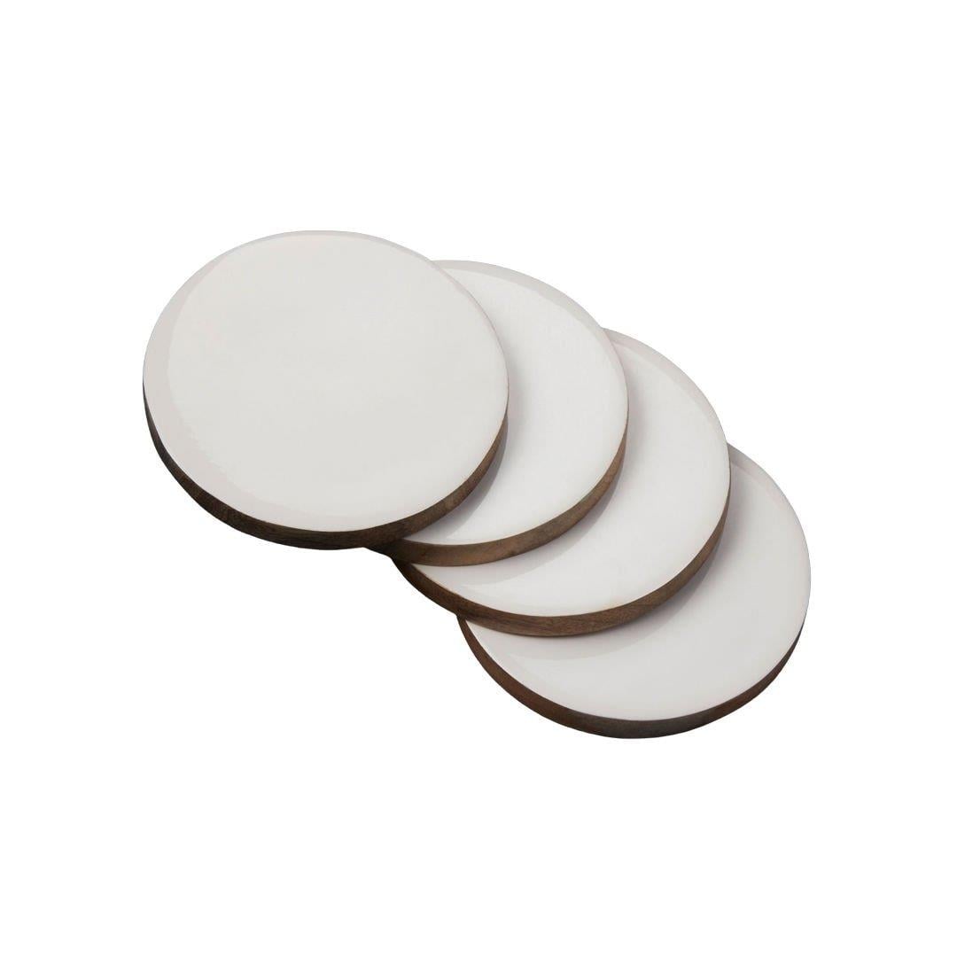 4'Lü Set Mango Ahşap & Beyaz Yuvarlak Bardak Altlığı Ø 10 Cm