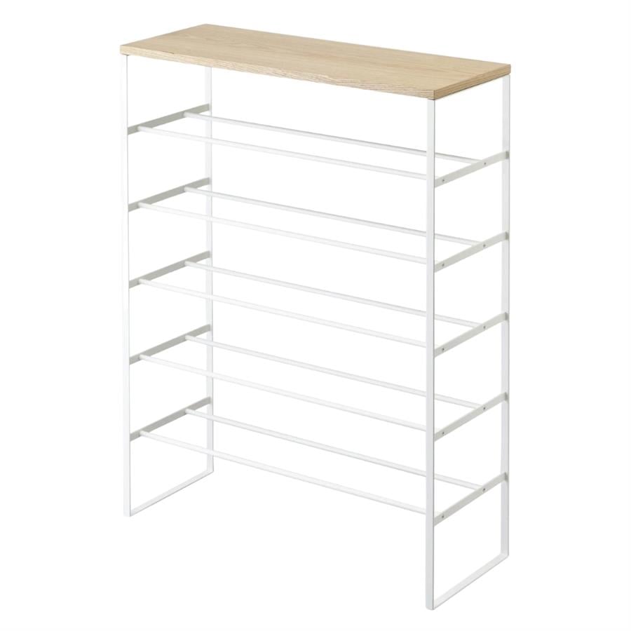 6 Katlı Ahşap Üstlü Çelik Ayakkabılık Beyaz 87 cm