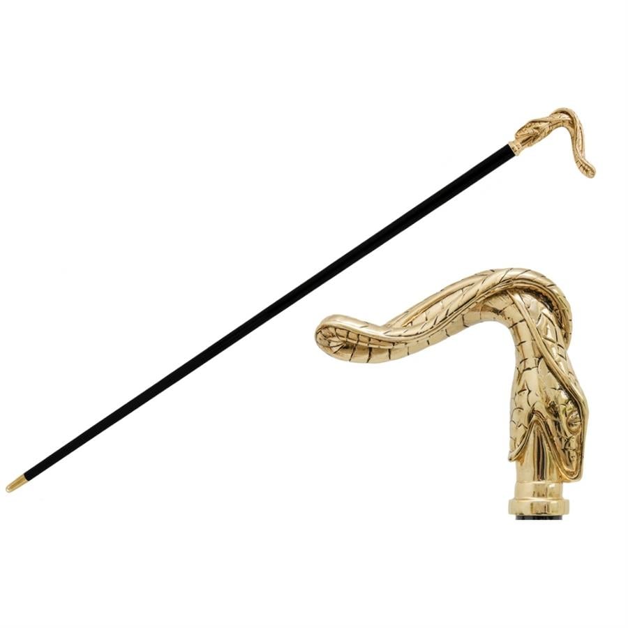 Altın Yılan Bastonu 92 Cm Metal Sap - Ahşap Gövde, Kauçuklu Pirinç Uç