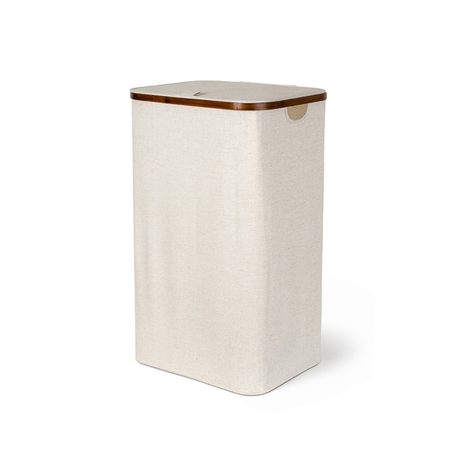 Bambu Çamaşır Sepeti Kapaklı Keten 40x33x69 cm