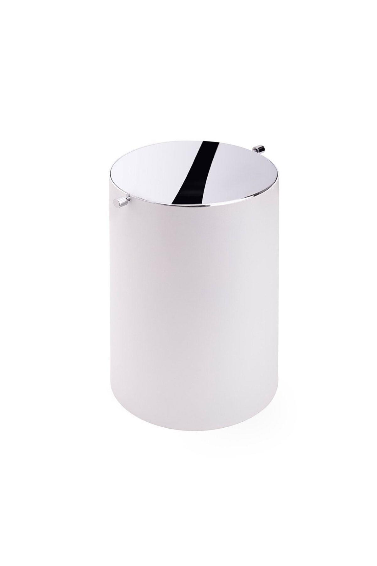 Beyaz/Krom Banyo Çöp Kovası 3 Lt Beyaz-Krom Renk 253X175X175 mm