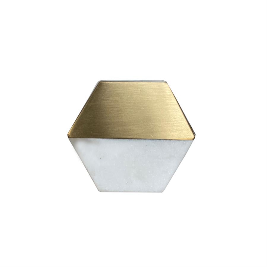 Çap 35Mm X 40Mm Beyaz/Mat Sarı Düğme Kulp / Doğal Taş