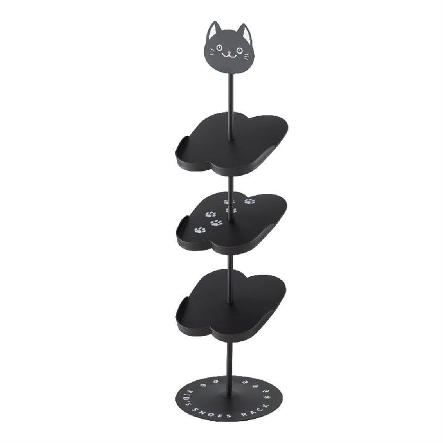 Çocuklar İçin Ayakkabı Rafı Siyah (Kedi)