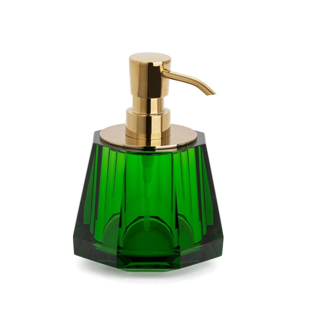 Cyrstal Bath Accessory Soap Dispenser Green/Gold Color 150 ml - 148x120x120 mm