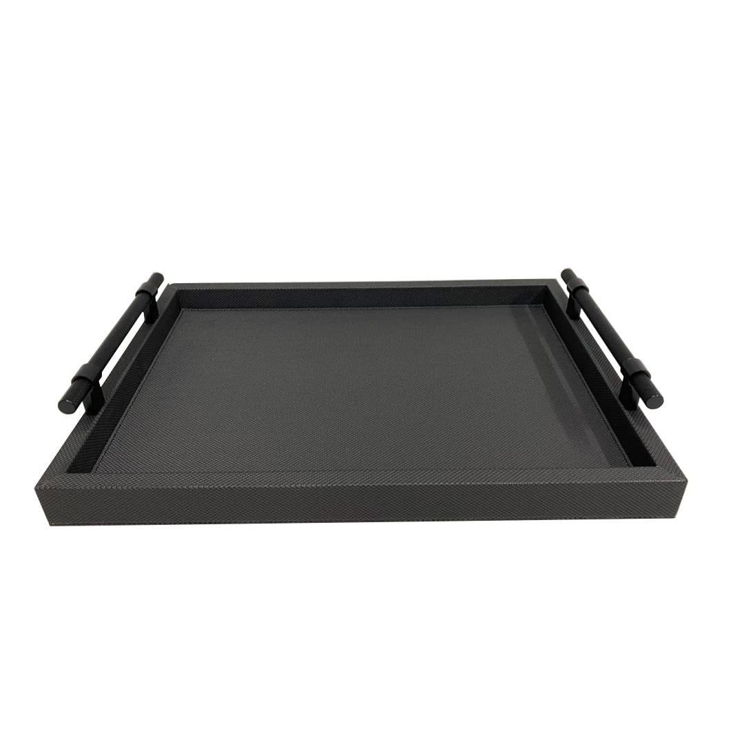 Dimante Deri Kaplı Tepsi – Siyah (28 × 40 cm)