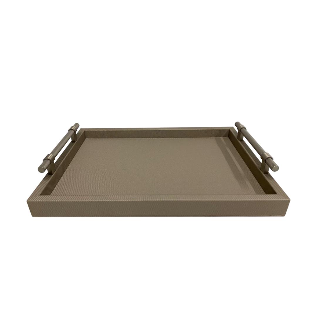 Dimante Deri Kaplı Tepsi – Taupe (28 × 40 cm)