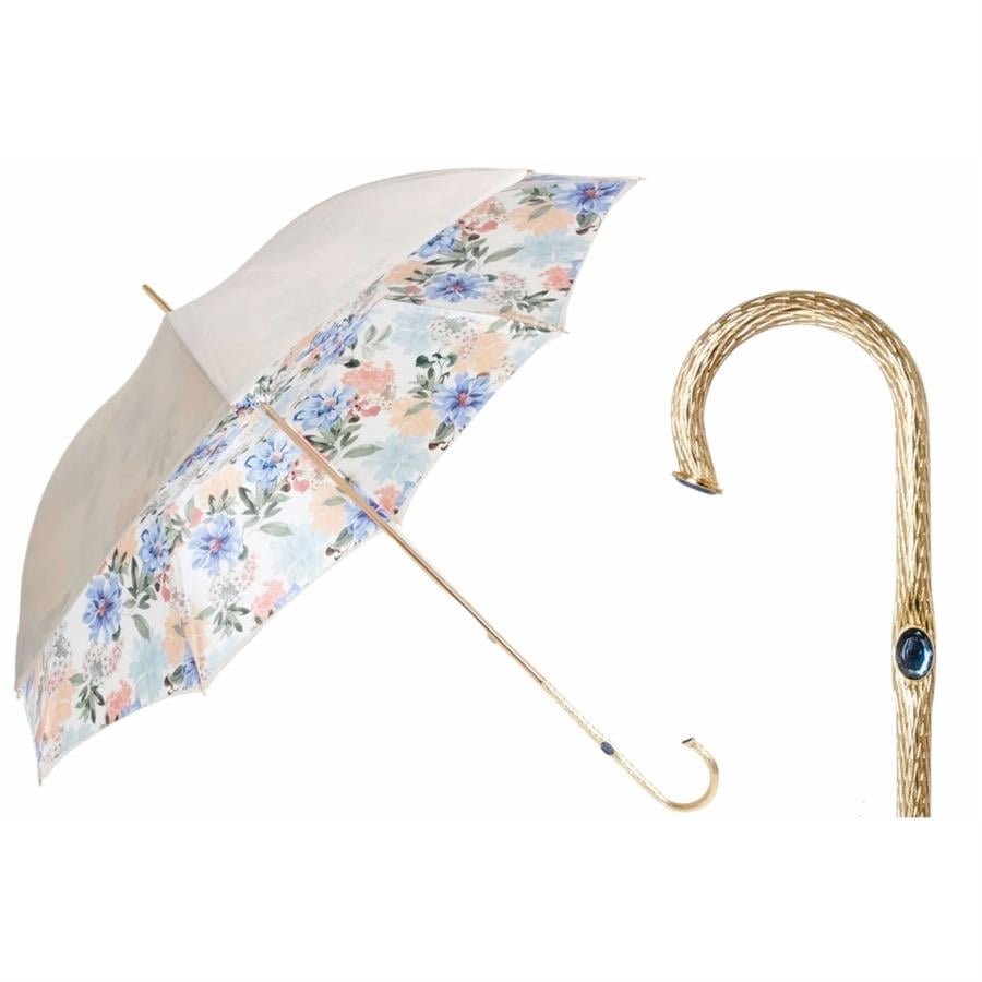 Fildişi Şemsiye Çiçekli Manuel Açma - %100 Polyester - Pirinç Sap Uzunluk: 93 Cm - Çap: 102 Cm