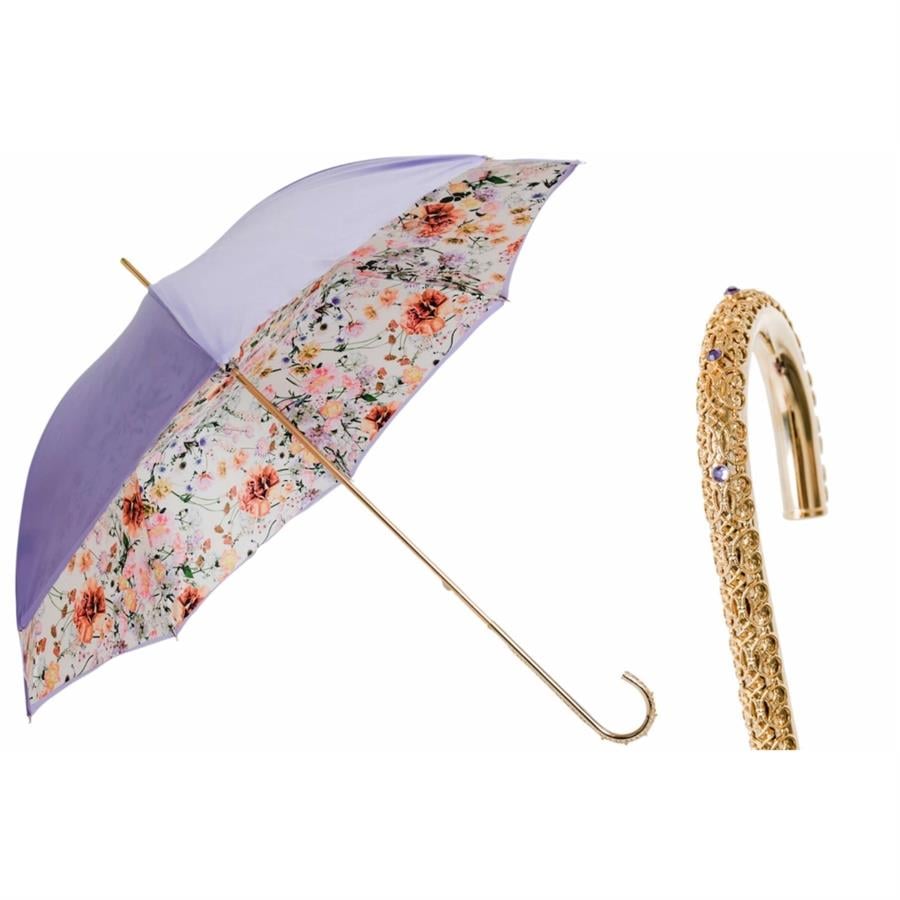 Fiori Di Campo Şemsiye, Çift Kumaş Manuel Açma - %100 Polyester - İşlemeli Pirinç Sap Uzunluk: 93 Cm - Çap: 102 Cm