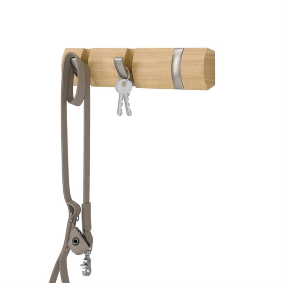 Flip 3'Lü Duvar Kancası Doğal-Nikel 30x6x3 cm