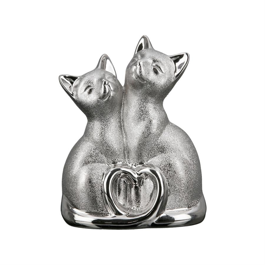 Gılde 2'Li Şekil Kedi Porselen Gümüş Renkli L.9 cm W.16 cm H.20 cm