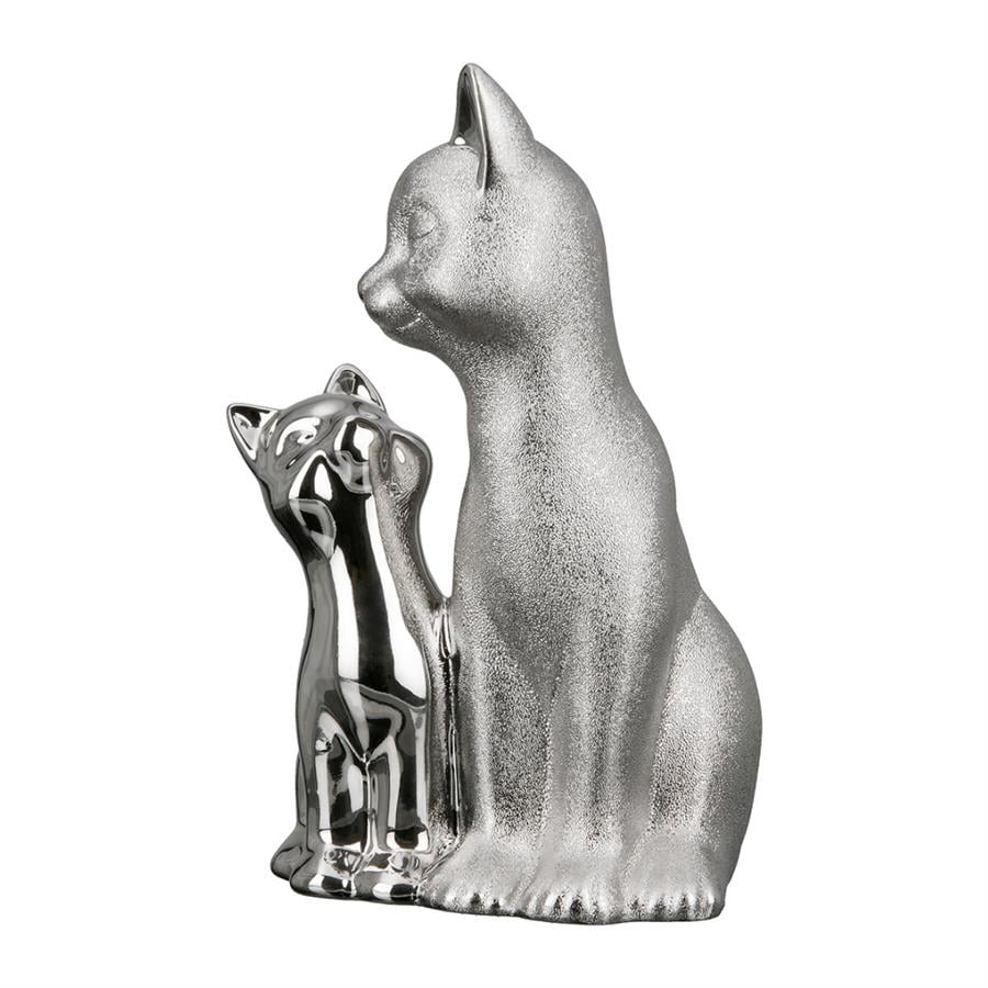 Gılde 2'Li Şekil Kedi Porselen Gümüş Renkli L.11 cm W.15 cm H.22 cm