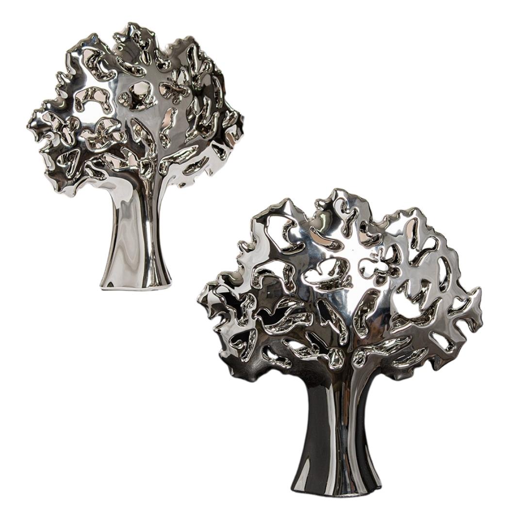 Gılde 2'Lidekoratif Obje Ağaç Seramik Gümüş Renkli L.10 cm W.34 cm H.35 cm