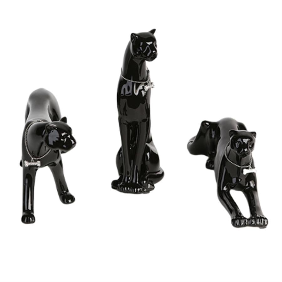Gılde 3'Lü Dekoratif Leopar Porselen Siyah Renk L.7 cm W.28 cm Y.21 cm
