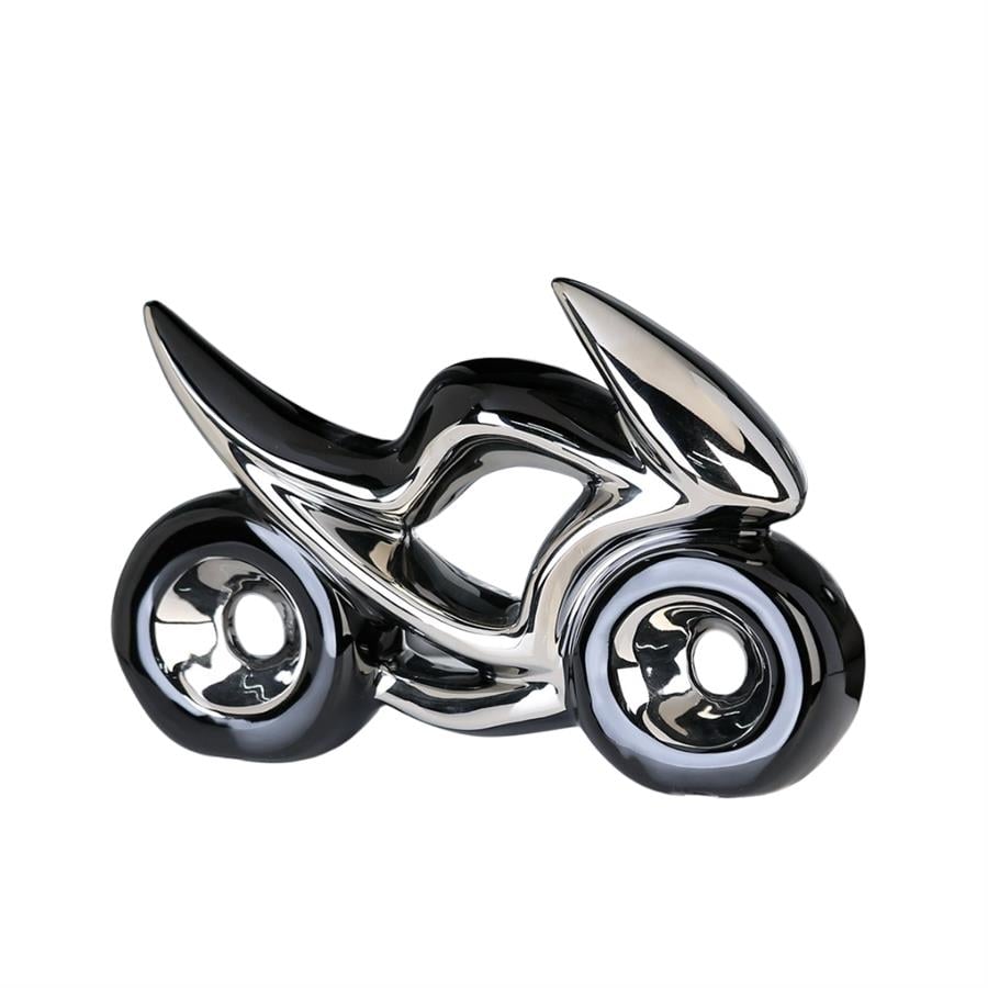 Gılde Dekoratif Obje Motosiklet Seramik Siyah/Gümüş Renkli G.23 cm Y.16 cm