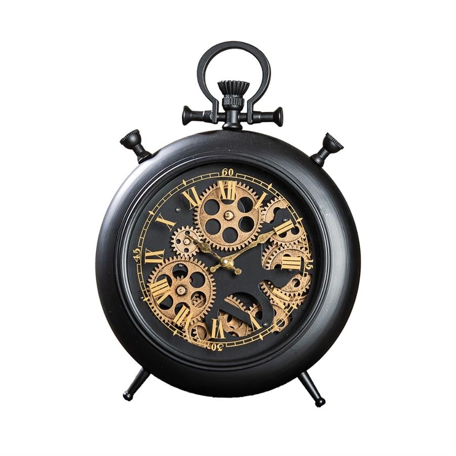 Gılde Duvar Saati Yer/Masa Saati Yuvarlak Dişli Çark Motifli Metal Siyah L.6 cm W.29 cm H.38 cm