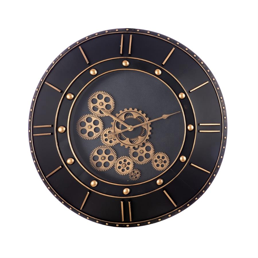 Gılde Duvar Saati Yuvarlak Dişli Motifli Metal Siyah L.9 cm D.60 cm