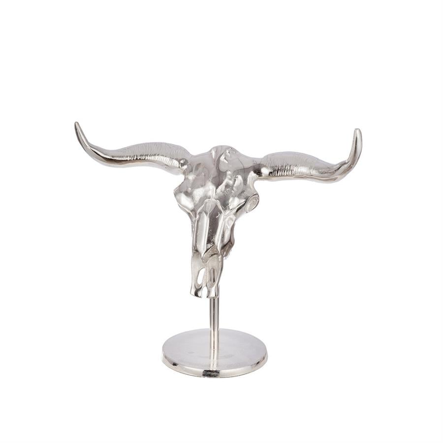 Gılde Heykel Duvar Objesi Boğa Motifi Alüminyum Gümüş Renkli L.22 cm W.53 cm H.45 cm