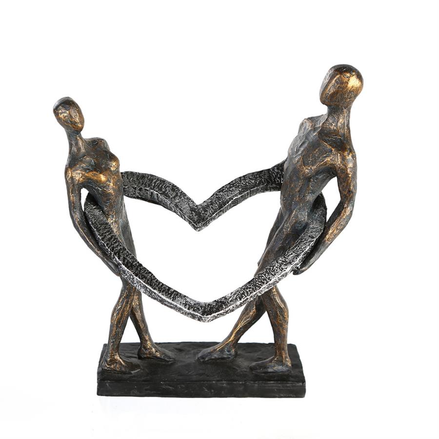 Gılde Heykel Kalp Çift Motifi Sentetik Reçine Gri Bronz Renkli L.13 cm W.26 cm H.31 cm