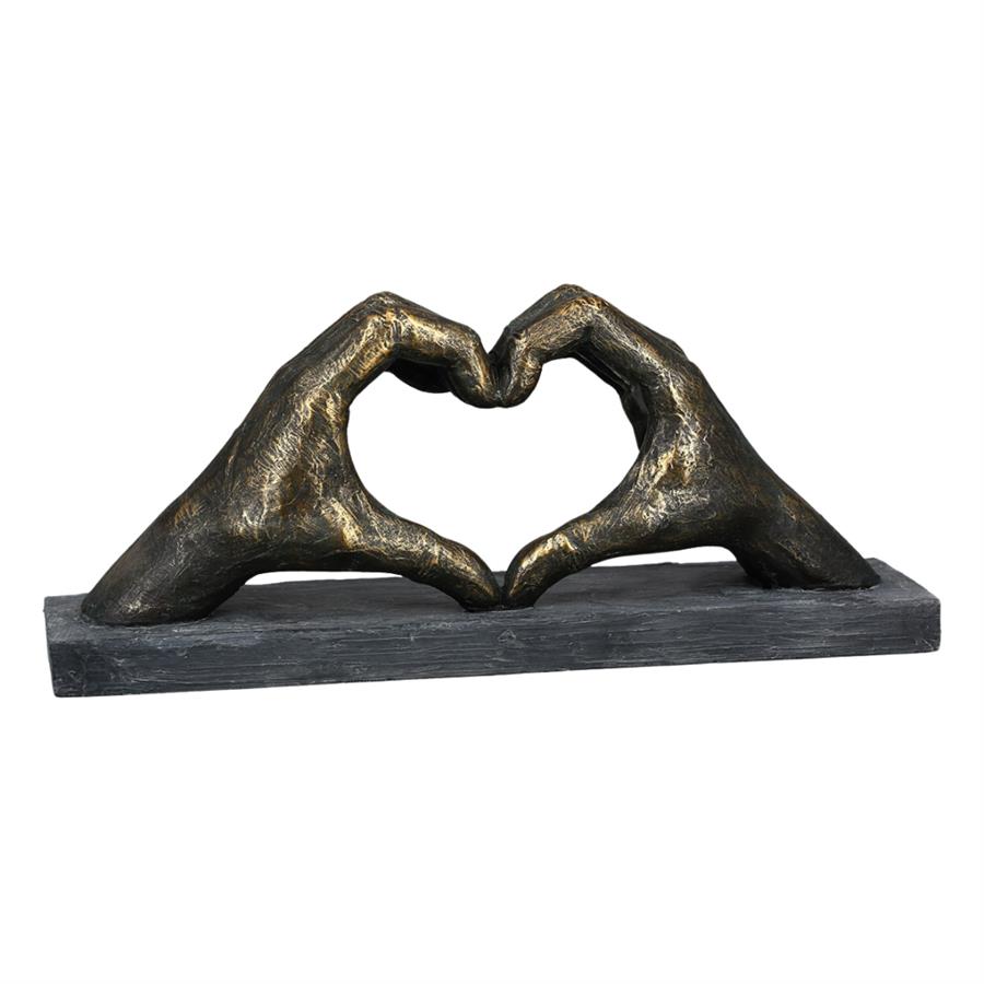 Gılde Heykel Kalp El Motifi Polyester Bronz Renkli L.10 cm W.36 cm H.15 cm