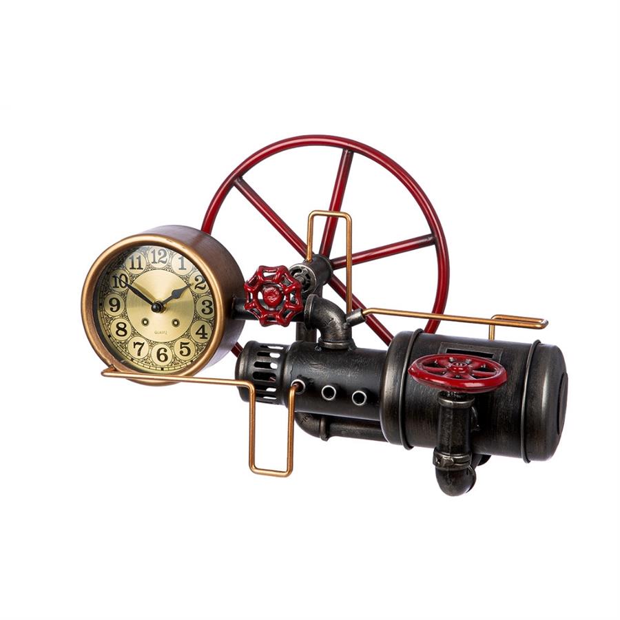 Gılde Para Kutusu Yer/Masa Saati Metal Kırmızı Siyah Bakır Rengi Gümüş Rengi L.19 cm W.40 cm H.26 cm