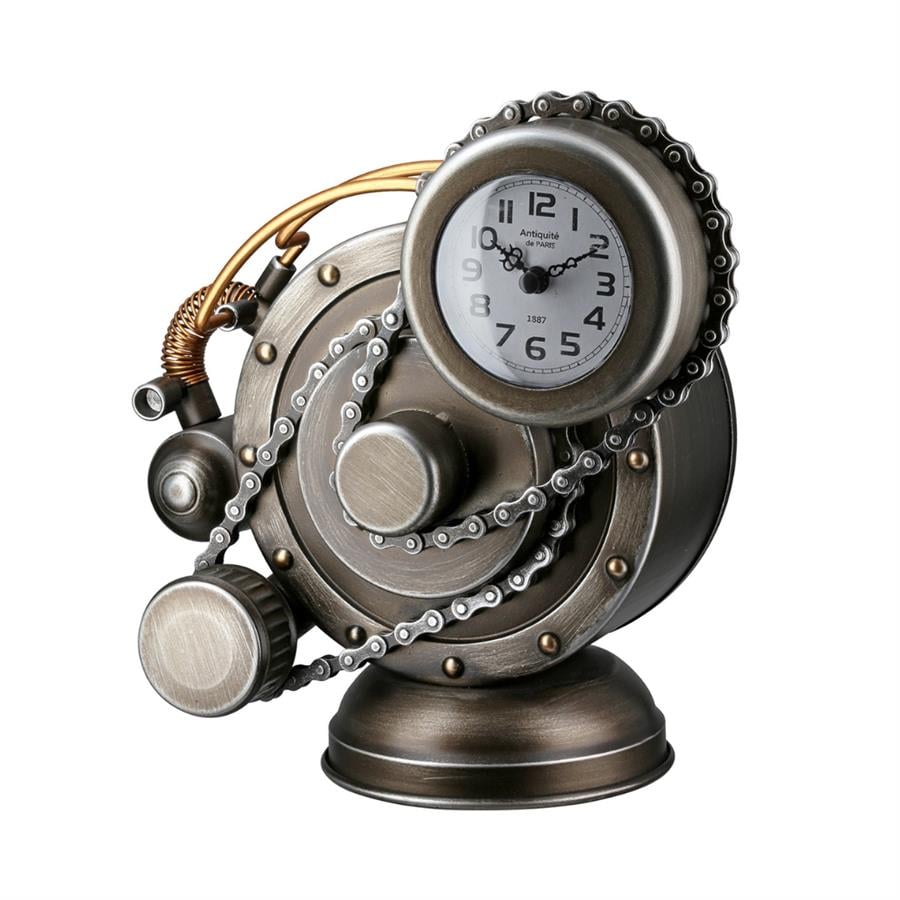 Gılde Para Kutusu Yer/Masa Saati Yuvarlak Metal Gümüş Renkli L.14 cm G.24 cm Y.25 cm