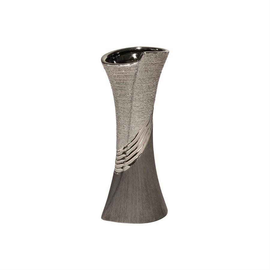 Gılde Vazo Çizgili Seramik Gri Gümüş Renkli L.10 cm W.12 cm H.30 cm