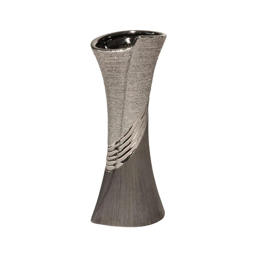 Gılde Vazo Çizgili Seramik Gri Gümüş Renkli L.11 cm W.14 cm H.39 cm