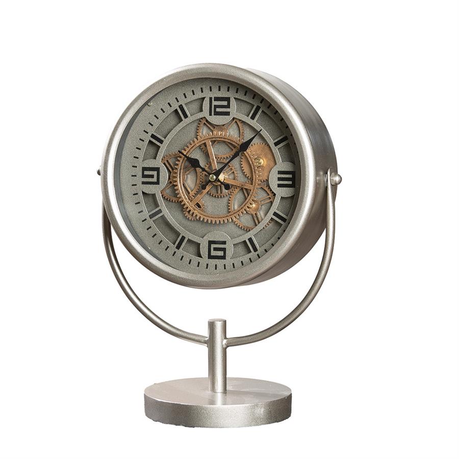 Gılde Yer/Masa Saati Yuvarlak Dişli Çark Motifli Metal Gümüş Renkli L.16 cm W.28 cm H.38 cm