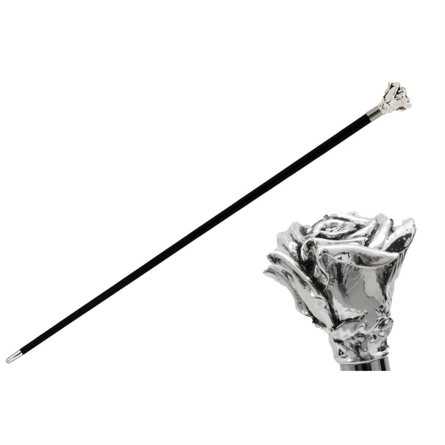 Gümüş Gül Baston 92 Cm Gümüş Kaplama Reçine Sap - Ahşap Gövde, Kauçuklu Pirinç Uç