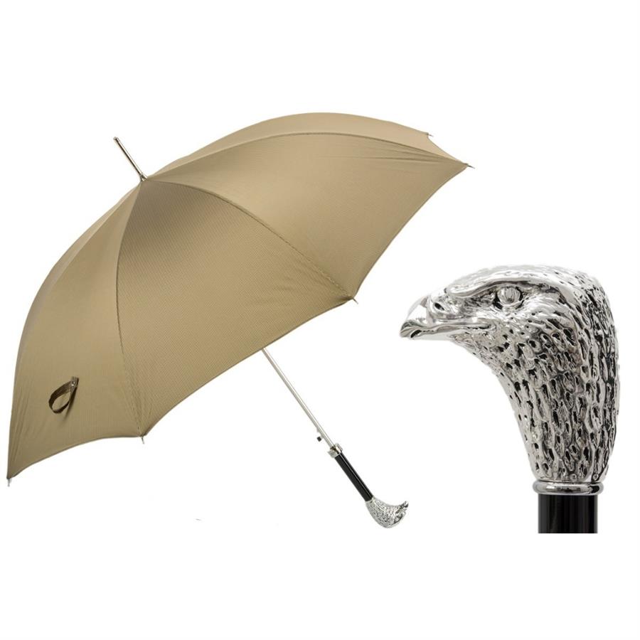Gümüş Kartal Şemsiyesi Otomatik Açma - %100 Polyester - Gümüş Kaplama Reçine Sap Uzunluk: 95 Cm - Çap: 110 Cm