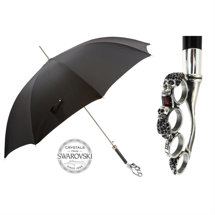 Gümüş Parmaklıklı Şemsiye Otomatik Açma - %100 Polyester - Pirinç Parmaklık Sapı Uzunluk: 95 Cm - Çap: 110 Cm