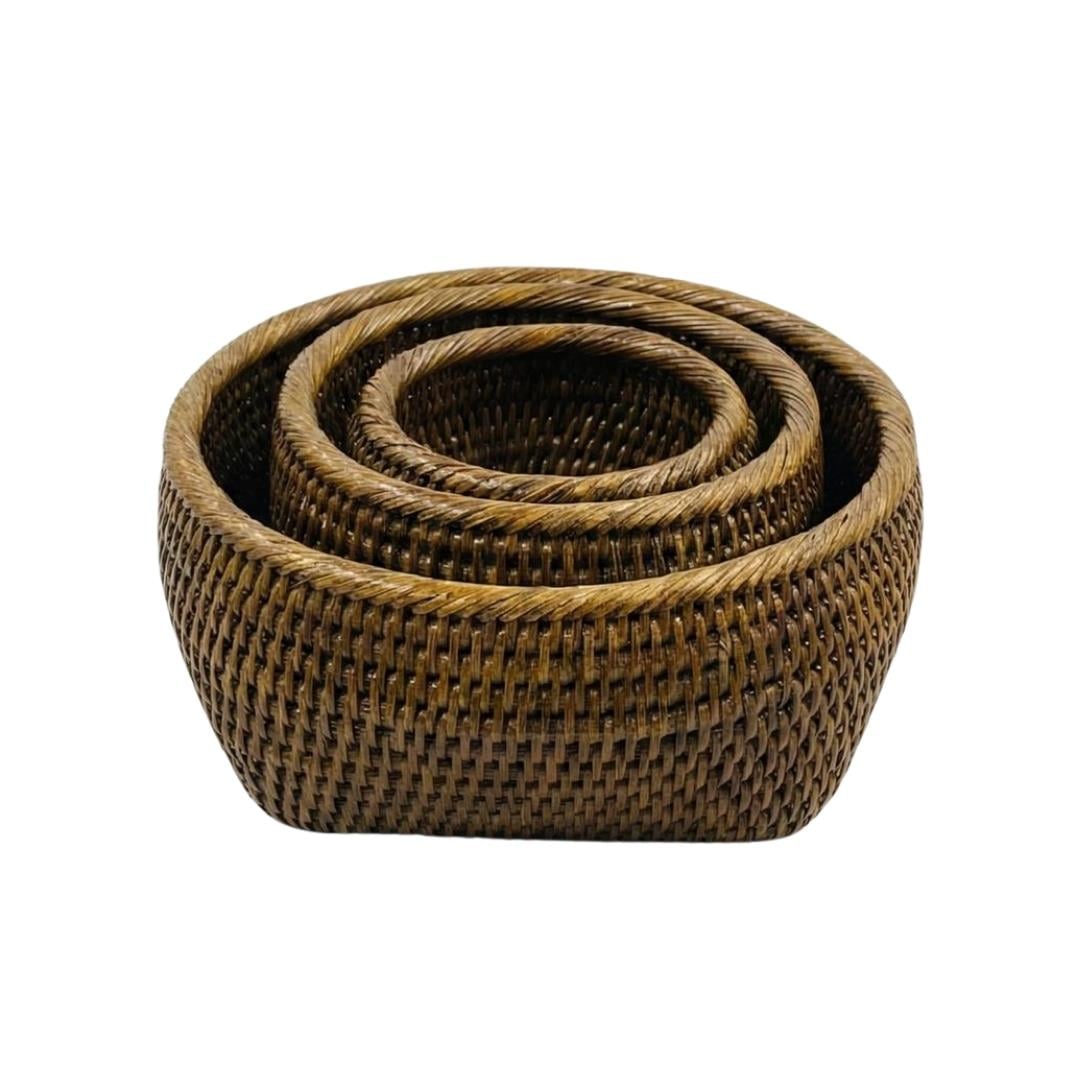 Hasır 3'lü Sepet Kahverengi 10x8, 13x8, 18x9 cm
