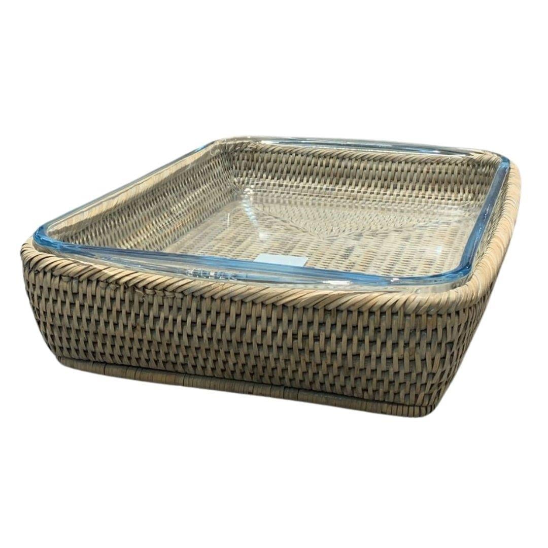 Hasır Dikdörtgen Çanak Pyrex Bej Renk 40X30X6 Cm