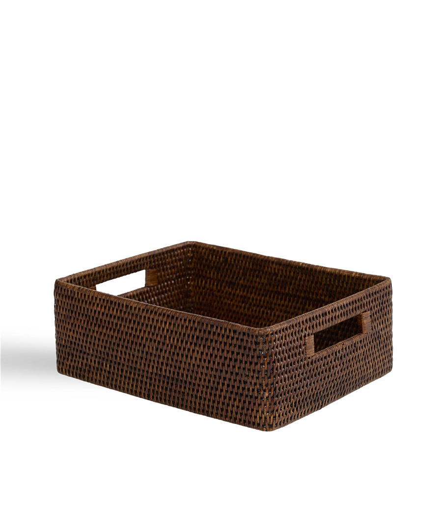 Hasır Kulplu Dikdörtgen Sepet Kahverengi 33x25x12 cm