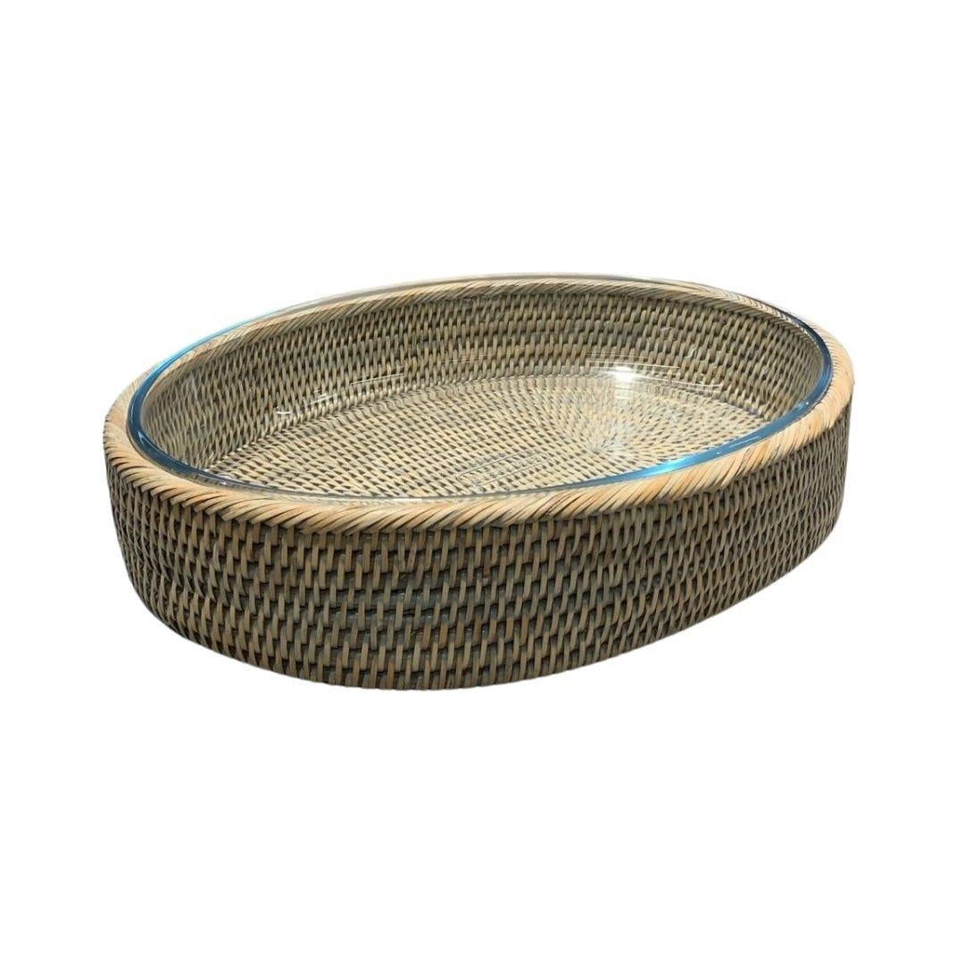 Hasır Oval Pyrex Tabağı Bej Renk 40X30X6 Cm