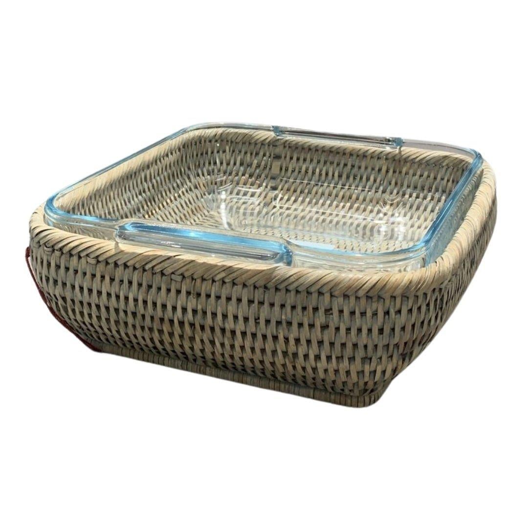 Hasır Pyrex Kare Tabak Bej Renk 25X25X8 Cm