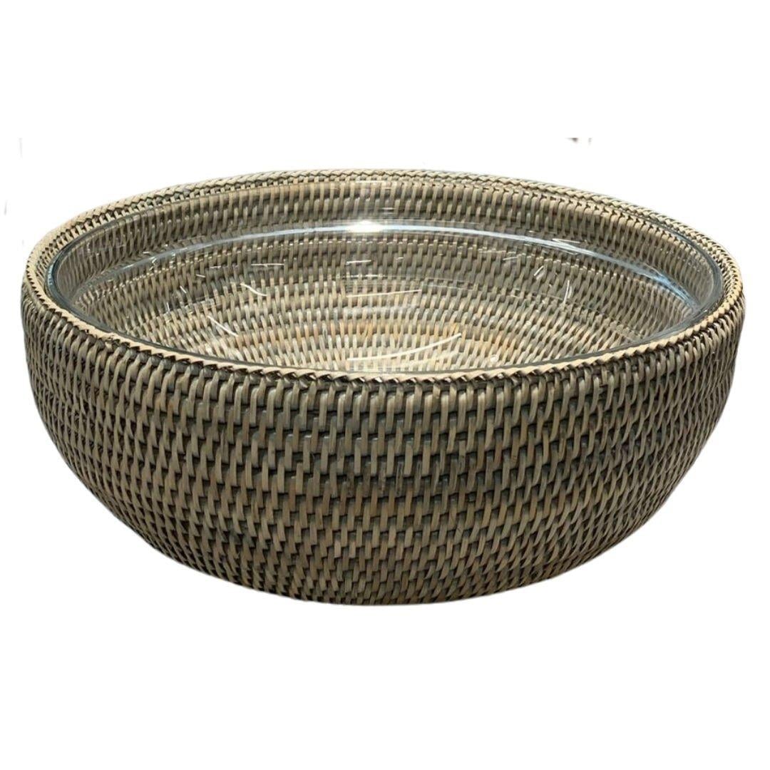 Hasır/Cam Salata Kasesi L Bej Renk Çap 33 Cm