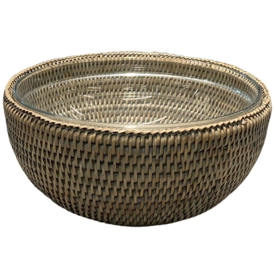 Hasır/Cam Salata Kasesi M Bej Renk Çap 28X11 Cm
