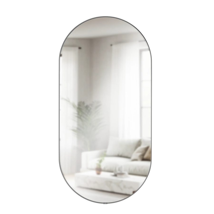 Hubba Metalik Titanyum Çerçeveli Oval Duvar Aynası 91 cm