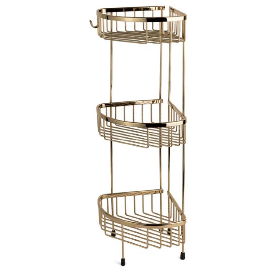 Köşe 3'Lü Ayaklı Duş Rafı Altın Renk 647X196X250 Mm