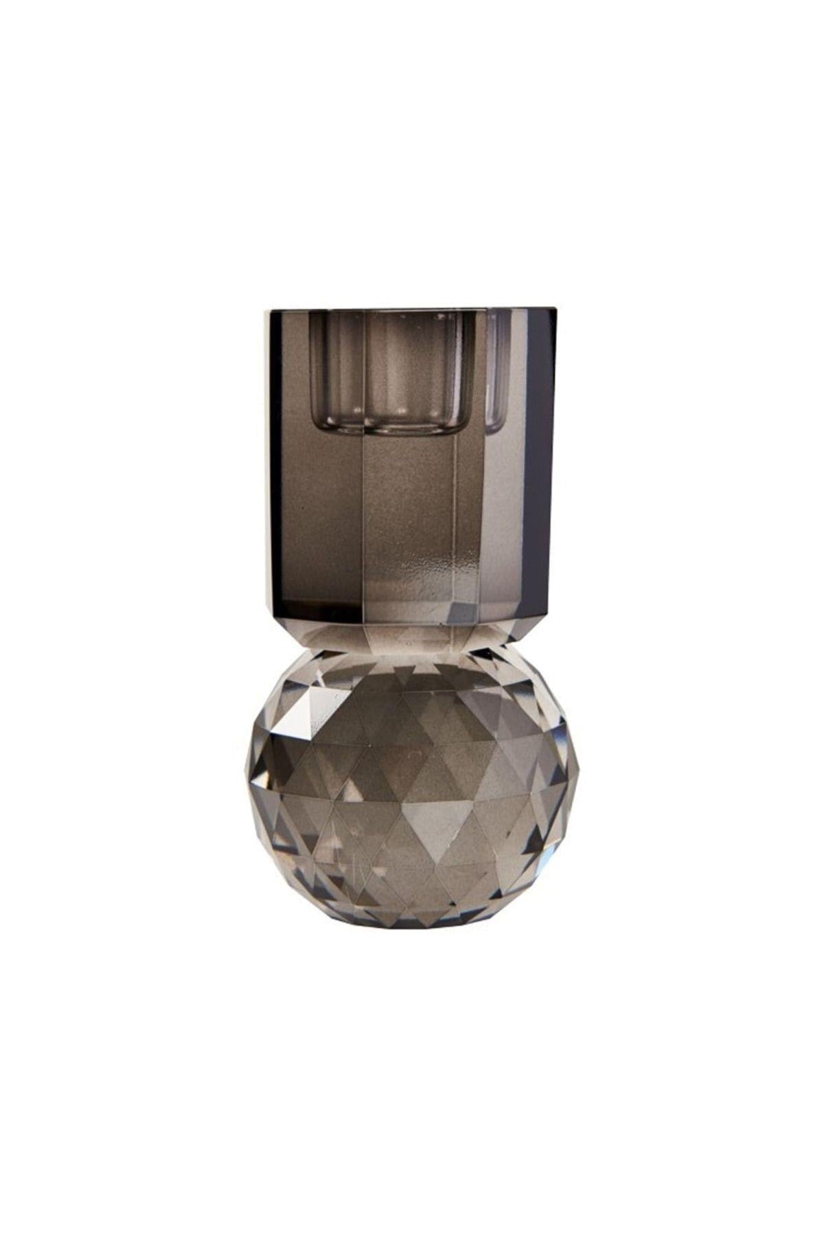 KRİSTAL MUM TUTUCU, FÜME, 10,5X6X6 CM